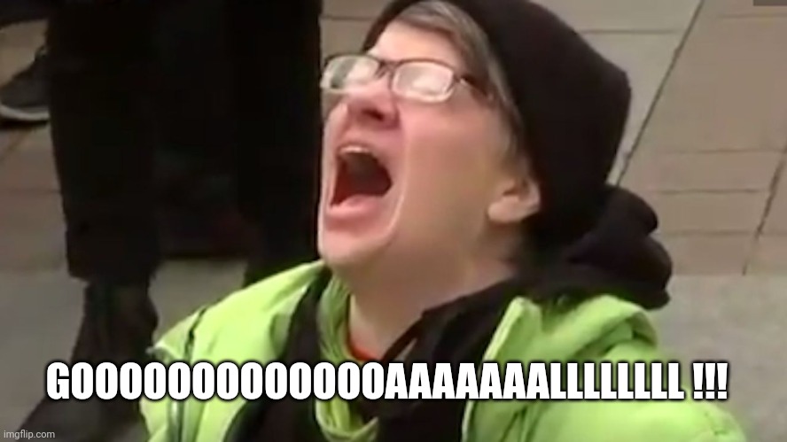 Screaming Liberal  | GOOOOOOOOOOOOOAAAAAAALLLLLLLL !!! | image tagged in screaming liberal | made w/ Imgflip meme maker