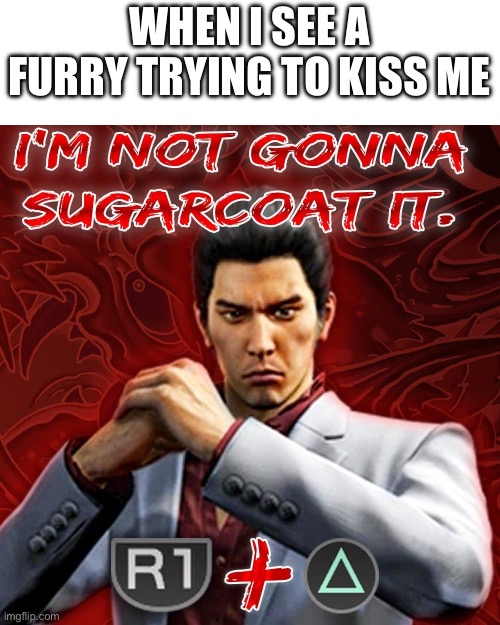 I'm not gonna sugarcoat it. | WHEN I SEE A FURRY TRYING TO KISS ME | image tagged in i'm not gonna sugarcoat it | made w/ Imgflip meme maker