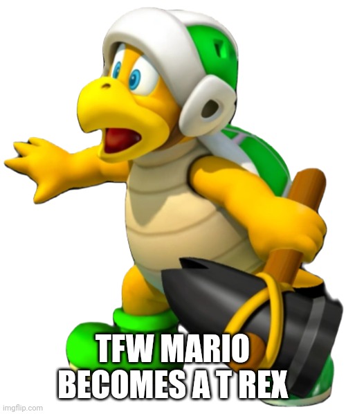 It's all fun and games until the Super Jurassic Bros show up | TFW MARIO BECOMES A T REX | image tagged in hammer bro | made w/ Imgflip meme maker