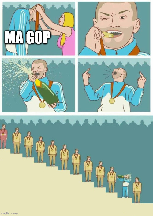 11th Place Podium Celebration | MA GOP | image tagged in 11th place podium celebration | made w/ Imgflip meme maker