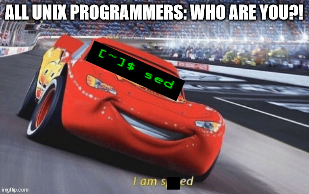 #1 unfunniest programming meme ever made | ALL UNIX PROGRAMMERS: WHO ARE YOU?! | image tagged in i am speed | made w/ Imgflip meme maker