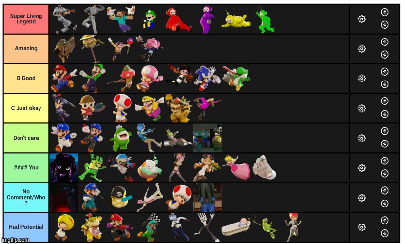 My based and biased tier list YOU CAN'T CHANGE MY MIND | image tagged in smg4,tier list | made w/ Imgflip meme maker