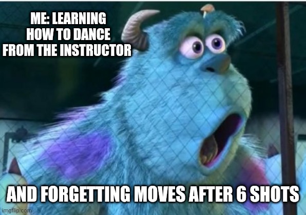 Dance | ME: LEARNING HOW TO DANCE FROM THE INSTRUCTOR; AND FORGETTING MOVES AFTER 6 SHOTS | image tagged in suprised sully,dance | made w/ Imgflip meme maker