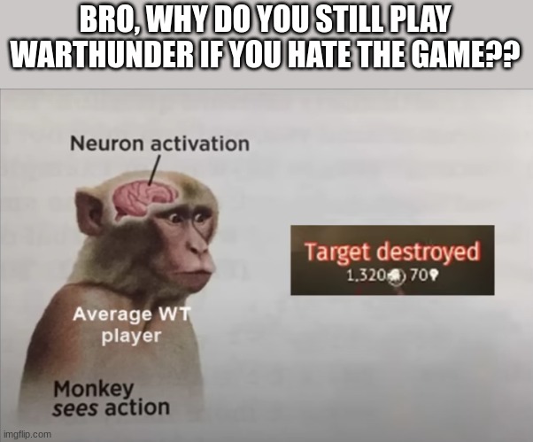 NEURONS ACTIVATED | BRO, WHY DO YOU STILL PLAY WARTHUNDER IF YOU HATE THE GAME?? | image tagged in funny | made w/ Imgflip meme maker