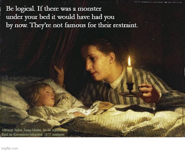 Bedtime Stories | image tagged in artmemes,children,mother,stories,fairy tales,monsters | made w/ Imgflip meme maker