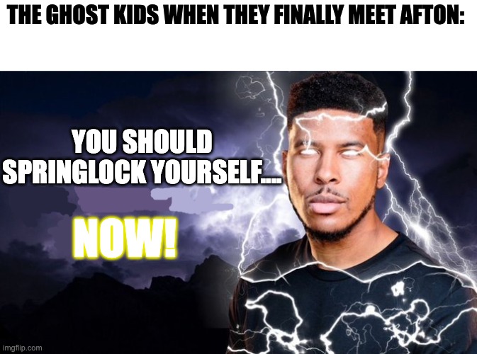 NOW | THE GHOST KIDS WHEN THEY FINALLY MEET AFTON:; YOU SHOULD SPRINGLOCK YOURSELF.... NOW! | image tagged in you should kill yourself now,fnaf | made w/ Imgflip meme maker