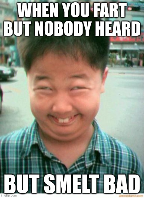 funny asian face | WHEN YOU FART BUT NOBODY HEARD; BUT SMELT BAD | image tagged in funny asian face | made w/ Imgflip meme maker