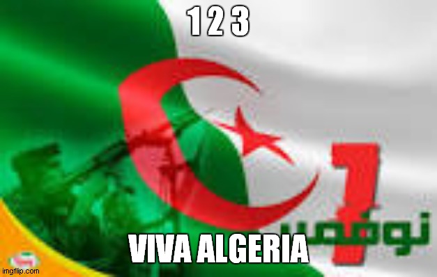 1 2 3 viva algeria | 1 2 3; VIVA ALGERIA | image tagged in 1 november 1954 is algeria | made w/ Imgflip meme maker