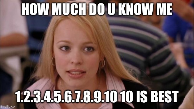 Me | HOW MUCH DO U KNOW ME; 1.2.3.4.5.6.7.8.9.10 10 IS BEST | image tagged in memes,its not going to happen | made w/ Imgflip meme maker