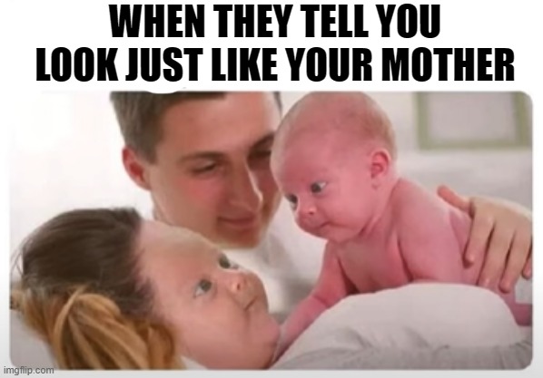 when they say you look just like your mom(ur mom lol) | WHEN THEY TELL YOU LOOK JUST LIKE YOUR MOTHER | image tagged in your mom,ur mom,memes,meme,funny,funny memes | made w/ Imgflip meme maker