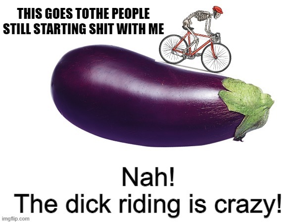 Nah! The dick riding is crazy! | THIS GOES TOTHE PEOPLE STILL STARTING SHIT WITH ME | image tagged in nah the dick riding is crazy | made w/ Imgflip meme maker