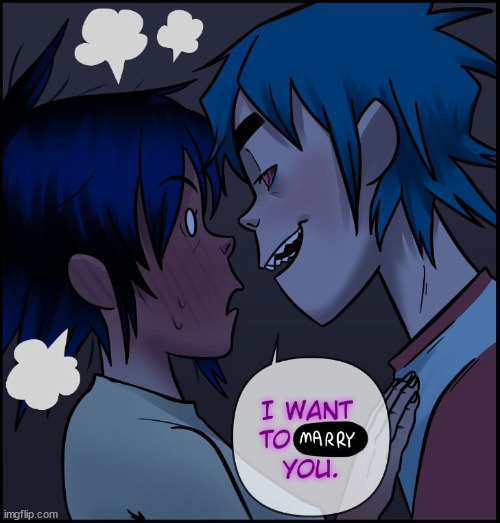 Noodle and 2D sitting in a tree... | image tagged in wholesome,gorillaz | made w/ Imgflip meme maker