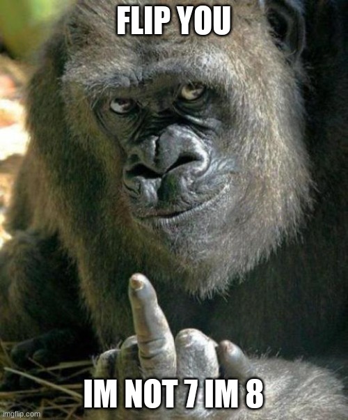 FLIP YOU IM NOT 7 IM 8 | image tagged in gorilla middle finger | made w/ Imgflip meme maker
