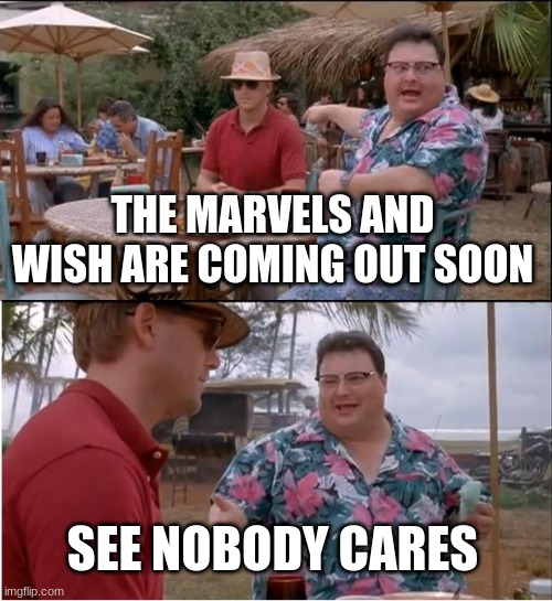 who cares about the marvels and wish | THE MARVELS AND WISH ARE COMING OUT SOON; SEE NOBODY CARES | image tagged in memes,see nobody cares,disney,marvel | made w/ Imgflip meme maker