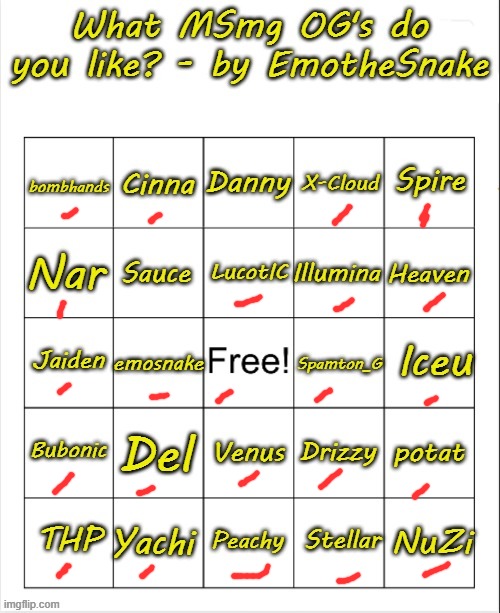 Imma make a better one | image tagged in what msmg og's do you like - bingo by emothesnake | made w/ Imgflip meme maker