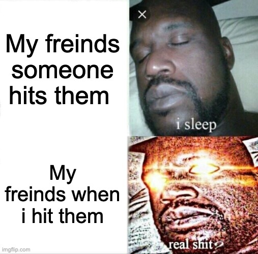 Sleeping Shaq Meme | My freinds someone hits them; My freinds when i hit them | image tagged in memes,sleeping shaq | made w/ Imgflip meme maker