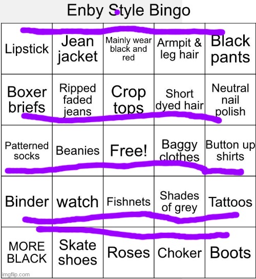 im 13 and have a tattoo | image tagged in enby style bingo | made w/ Imgflip meme maker