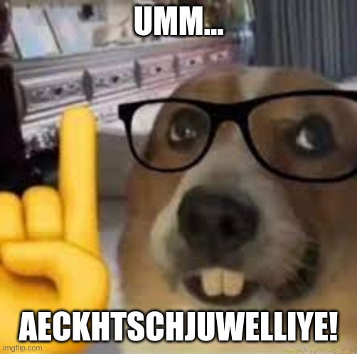 nerd dog | UMM... AECKHTSCHJUWELLIYE! | image tagged in nerd dog | made w/ Imgflip meme maker