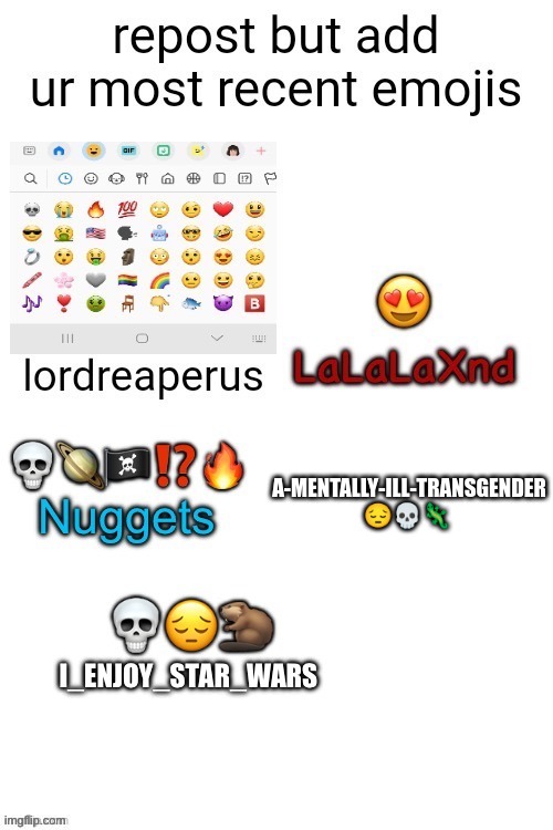 lizar | A-MENTALLY-ILL-TRANSGENDER
😔💀🦎 | made w/ Imgflip meme maker