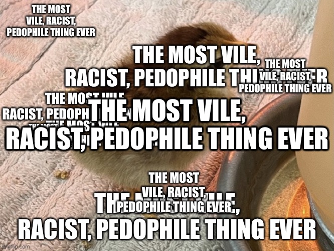 The most vile, racist, pedophile thing ever | THE MOST VILE, RACIST, PEDOPHILE THING EVER; THE MOST VILE, RACIST, PEDOPHILE THING EVER; THE MOST VILE, RACIST, PEDOPHILE THING EVER; THE MOST VILE, RACIST, PEDOPHILE THING EVER; THE MOST VILE, RACIST, PEDOPHILE THING EVER; THE MOST VILE, RACIST, PEDOPHILE THING EVER; THE MOST VILE, RACIST, PEDOPHILE THING EVER; THE MOST VILE, RACIST, PEDOPHILE THING EVER; THE MOST VILE, RACIST, PEDOPHILE THING EVER; THE MOST VILE, RACIST, PEDOPHILE THING EVER; THE MOST VILE, RACIST, PEDOPHILE THING EVER; THE MOST VILE, RACIST, PEDOPHILE THING EVER | image tagged in chicenk | made w/ Imgflip meme maker