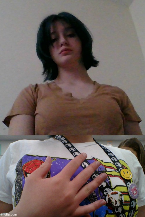 image tagged in hand reveal,dyed hair,shy | made w/ Imgflip meme maker
