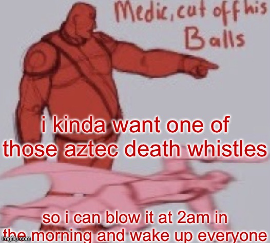 they sorta sound like the backrooms monster | i kinda want one of those aztec death whistles; so i can blow it at 2am in the morning and wake up everyone | image tagged in medick | made w/ Imgflip meme maker