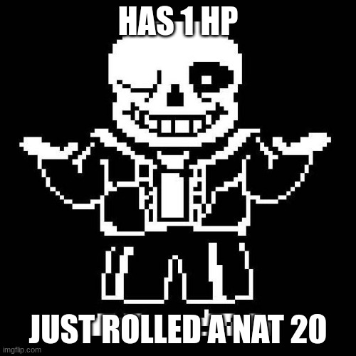good luck kid. | HAS 1 HP; JUST ROLLED A NAT 20 | image tagged in sans undertale | made w/ Imgflip meme maker
