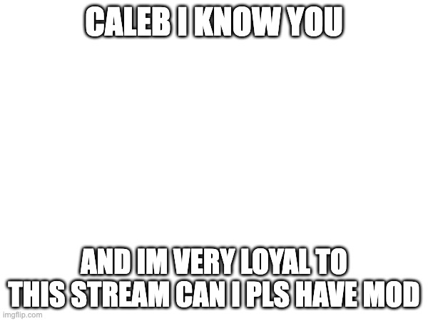 CALEB I KNOW YOU; AND IM VERY LOYAL TO THIS STREAM CAN I PLS HAVE MOD | made w/ Imgflip meme maker