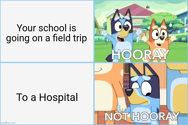 This actually happened in my school | Your school is going on a field trip; To a Hospital | image tagged in hooray not hooray,memes,school,oh no,cringe,field trip | made w/ Imgflip meme maker
