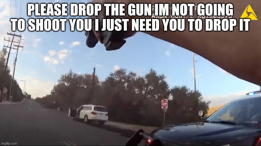 PLEASE DROP THE GUN IM NOT GOING TO SHOOT YOU I JUST NEED YOU TO DROP IT | made w/ Imgflip meme maker