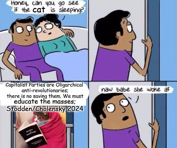 That kitty be reading Marx yo! | cat; educate the masses; Stodden/Cholensky 2024 | image tagged in william stodden,socialist party usa,socialist,socialists | made w/ Imgflip meme maker