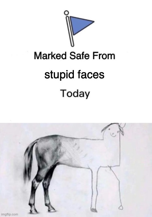 stupid faces | image tagged in marked safe from,horse drawing | made w/ Imgflip meme maker