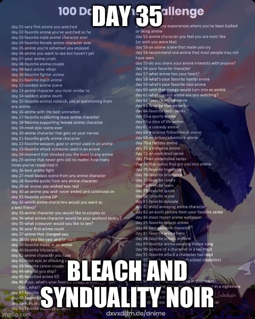 It would be funny | DAY 35; BLEACH AND SYNDUALITY NOIR | image tagged in 100 day anime challenge | made w/ Imgflip meme maker