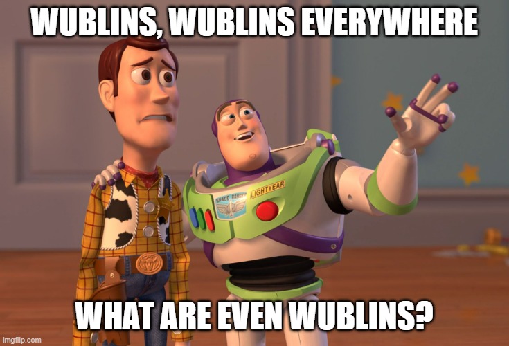 X, X Everywhere Meme | WUBLINS, WUBLINS EVERYWHERE; WHAT ARE EVEN WUBLINS? | image tagged in memes,x x everywhere | made w/ Imgflip meme maker