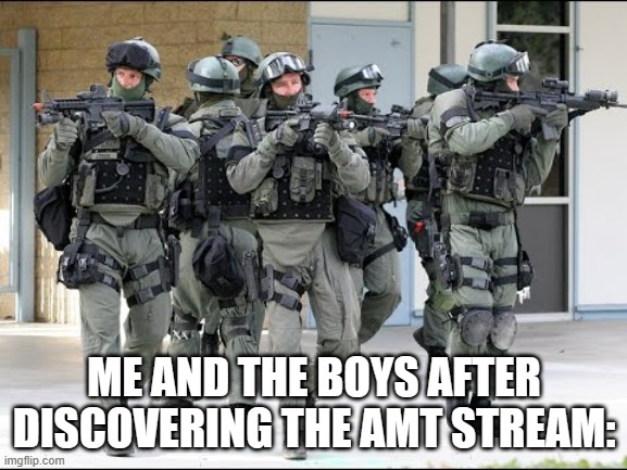 ITS FULL OF CRINGE ONLY GO IF YOU HAVE THE SAME AMOUNT OF SANITY AS I DO. theres only one person in the stream thank god. | ME AND THE BOYS AFTER DISCOVERING THE AMT STREAM: | image tagged in raid,war,wtf,memes,cringe | made w/ Imgflip meme maker