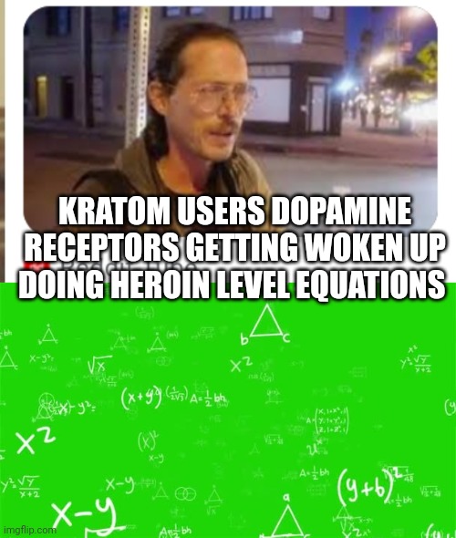 Kratom facts of life | KRATOM USERS DOPAMINE RECEPTORS GETTING WOKEN UP DOING HEROIN LEVEL EQUATIONS | image tagged in math,funny memes,heroin | made w/ Imgflip meme maker