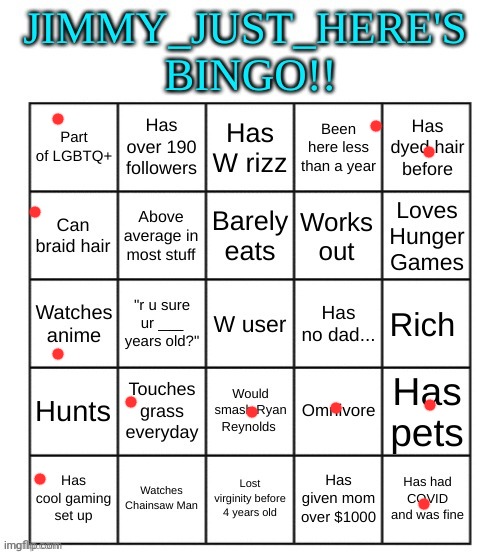 image tagged in jimmy_just_here's bingo | made w/ Imgflip meme maker