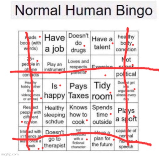 Normal human bingo | image tagged in normal human bingo | made w/ Imgflip meme maker