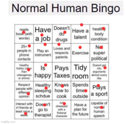 I'm normal af ig | image tagged in normal human bingo | made w/ Imgflip meme maker