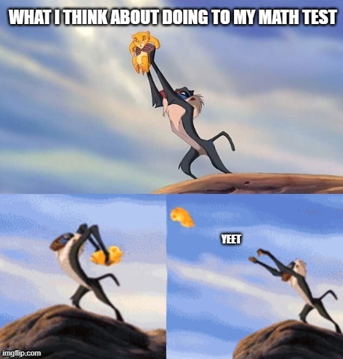 we all want too. | WHAT I THINK ABOUT DOING TO MY MATH TEST | image tagged in lion king yeet | made w/ Imgflip meme maker