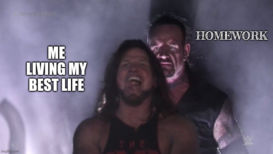 AJ Styles & Undertaker | ME LIVING MY BEST LIFE HOMEWORK | image tagged in aj styles undertaker | made w/ Imgflip meme maker