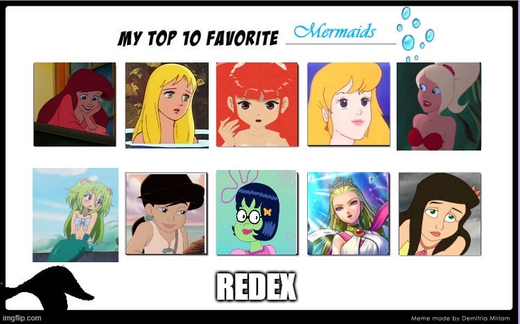 top 10 favorite mermaids redex | image tagged in mermaids redex,mermaid,anime,favorites,beautiful woman,mythology | made w/ Imgflip meme maker