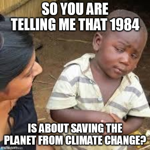 1984 | SO YOU ARE TELLING ME THAT 1984; IS ABOUT SAVING THE PLANET FROM CLIMATE CHANGE? | image tagged in so your telling me | made w/ Imgflip meme maker
