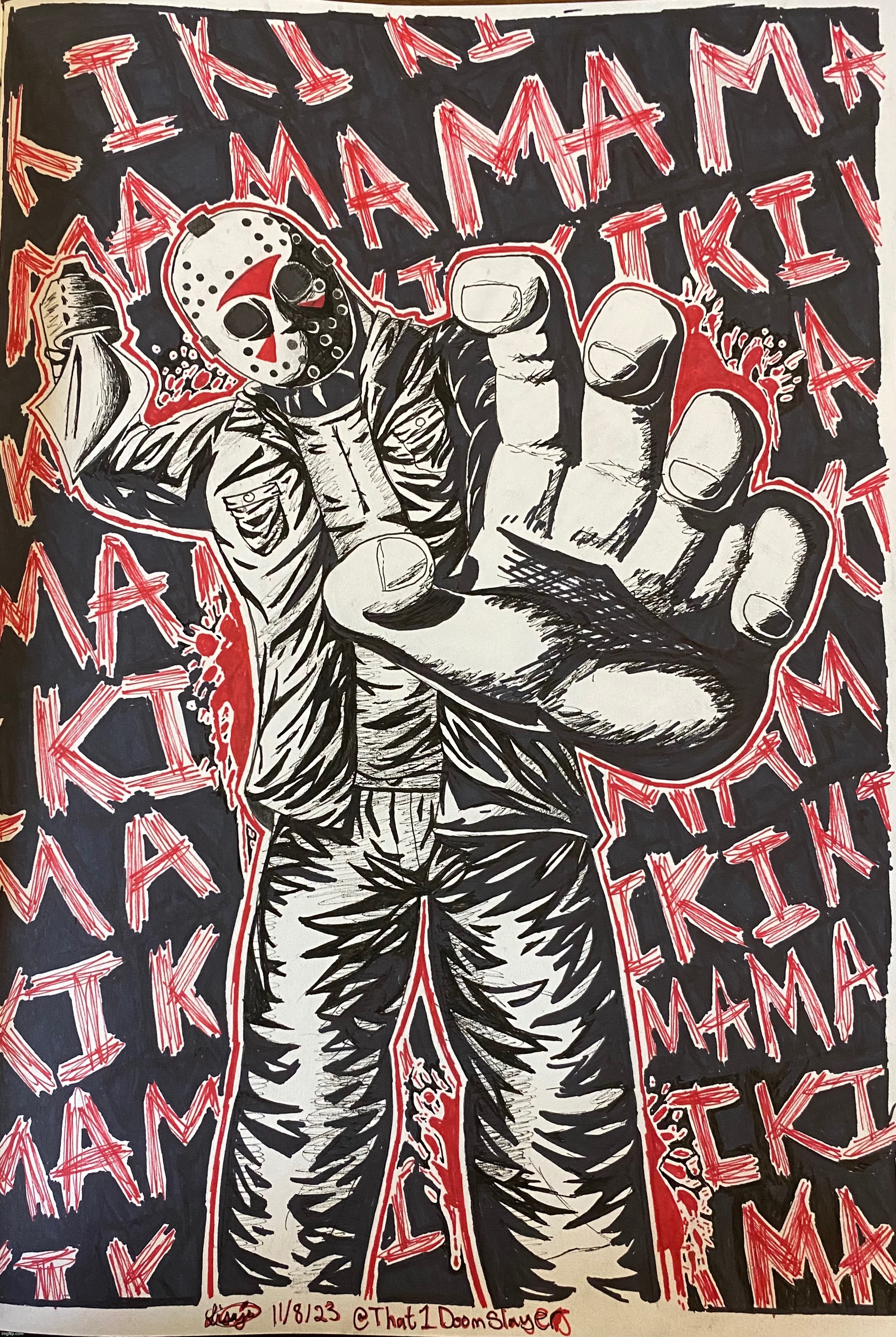 WE GOING CRAZY WITH THE MARKERS YESSIR | image tagged in hell yeah,drawing,jason voorhees,friday the 13th,yippie | made w/ Imgflip meme maker