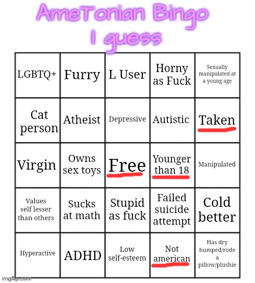 Did this bingo to prove you dont have to be weird as fuck | image tagged in ametonian bingo | made w/ Imgflip meme maker