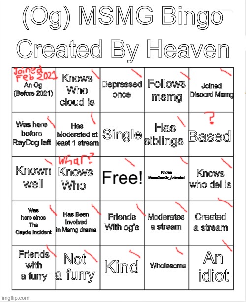 Heavens Bingo (MSMG) | image tagged in heavens bingo msmg | made w/ Imgflip meme maker