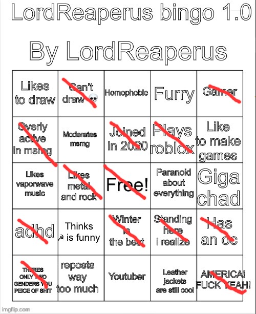 LordReaperus bingo 1.0 | image tagged in lordreaperus bingo 1 0 | made w/ Imgflip meme maker