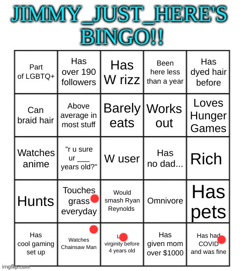 image tagged in jimmy_just_here's bingo | made w/ Imgflip meme maker