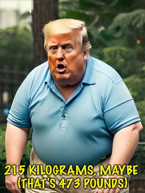 Stupid, fat trump | 215 KILOGRAMS, MAYBE 
(THAT'S 473 POUNDS) | image tagged in stupid fat trump | made w/ Imgflip meme maker