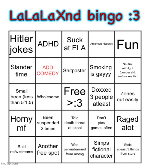LaLaLaXnd bingo Blank Meme Template